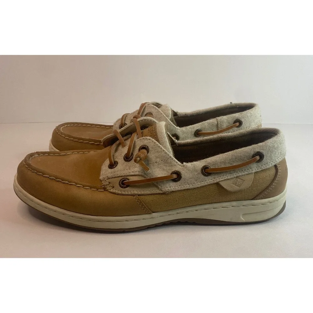 Sperry Womens Boat‎ Shoe Size 8M STS84630 Tan Linen. Very Good Condition. Comfy.